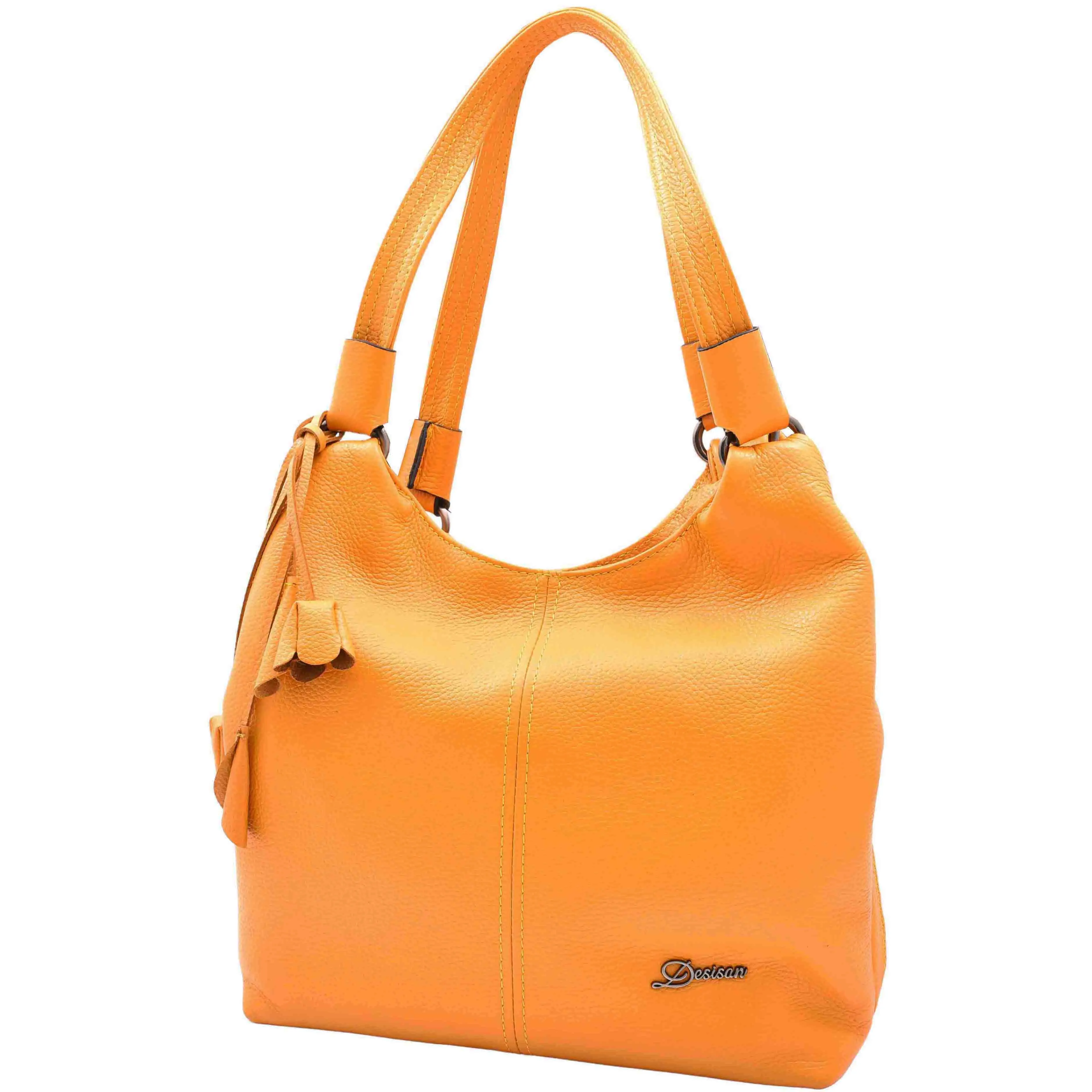 Womens Leather Shoulder Zip Opening Large Hobo Bag Kimberly Yellow