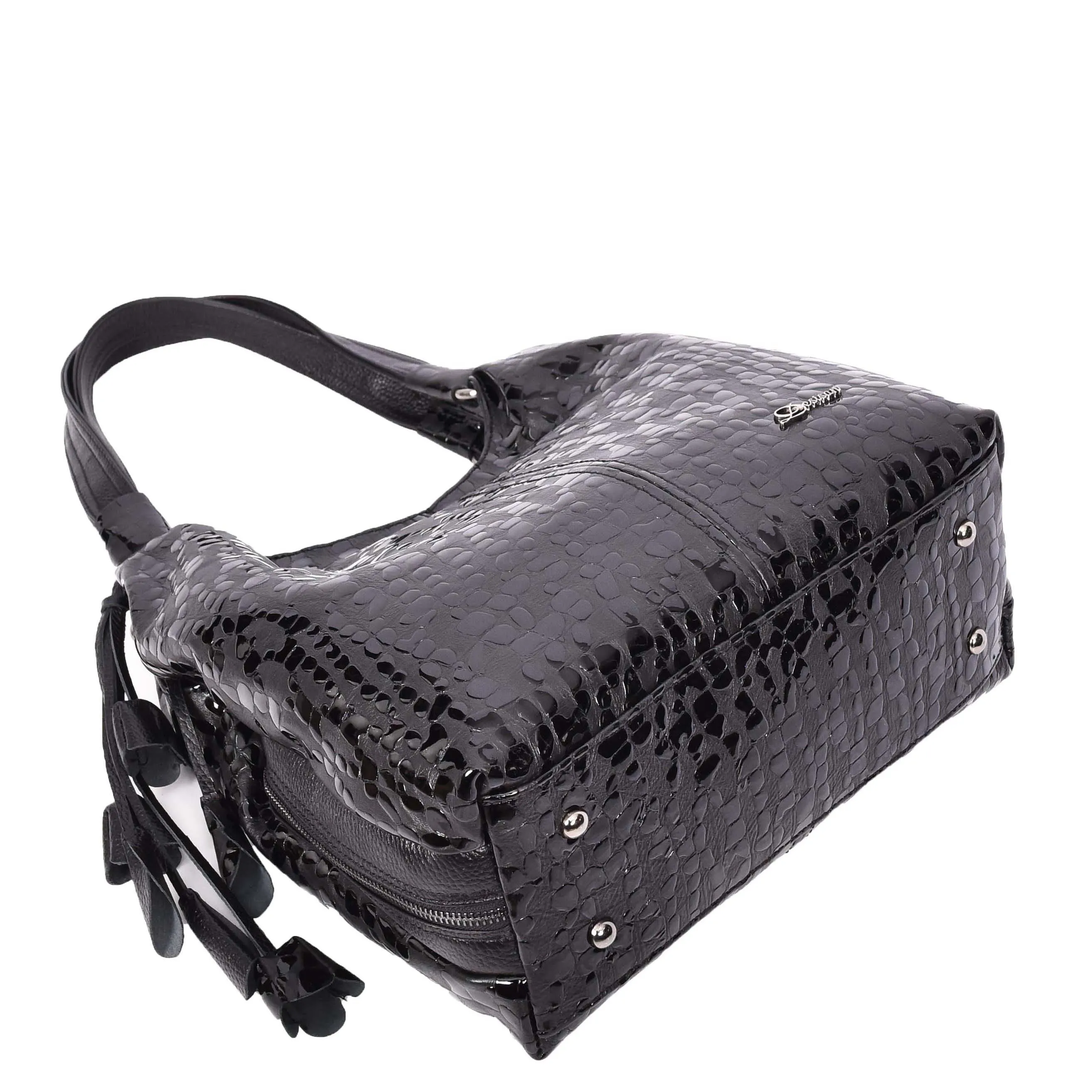 Women's Real Leather Croc-print Shoulder Bag Zip Opening Large Hobo Handbag Kimberly Black