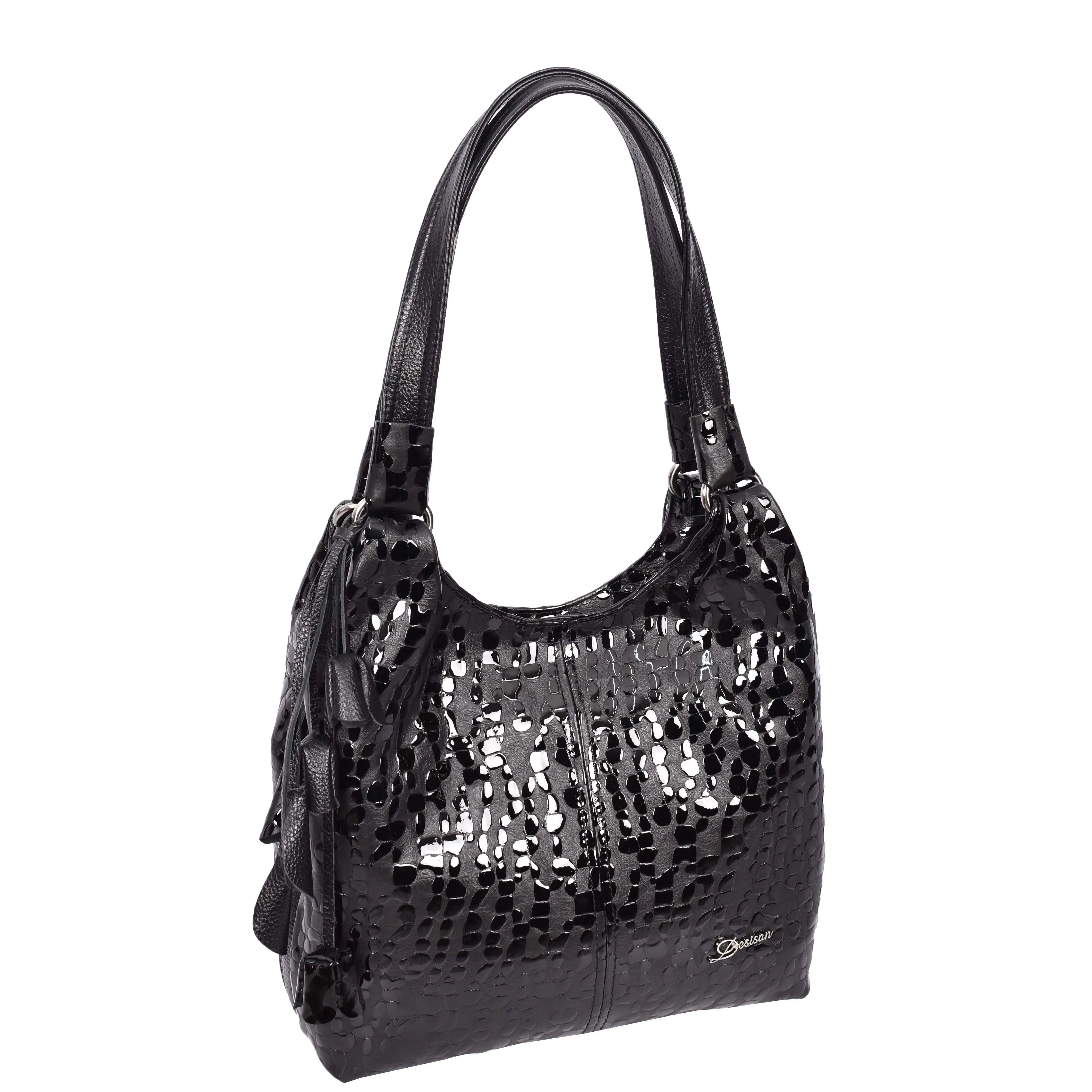 Women's Real Leather Croc-print Shoulder Bag Zip Opening Large Hobo Handbag Kimberly Black