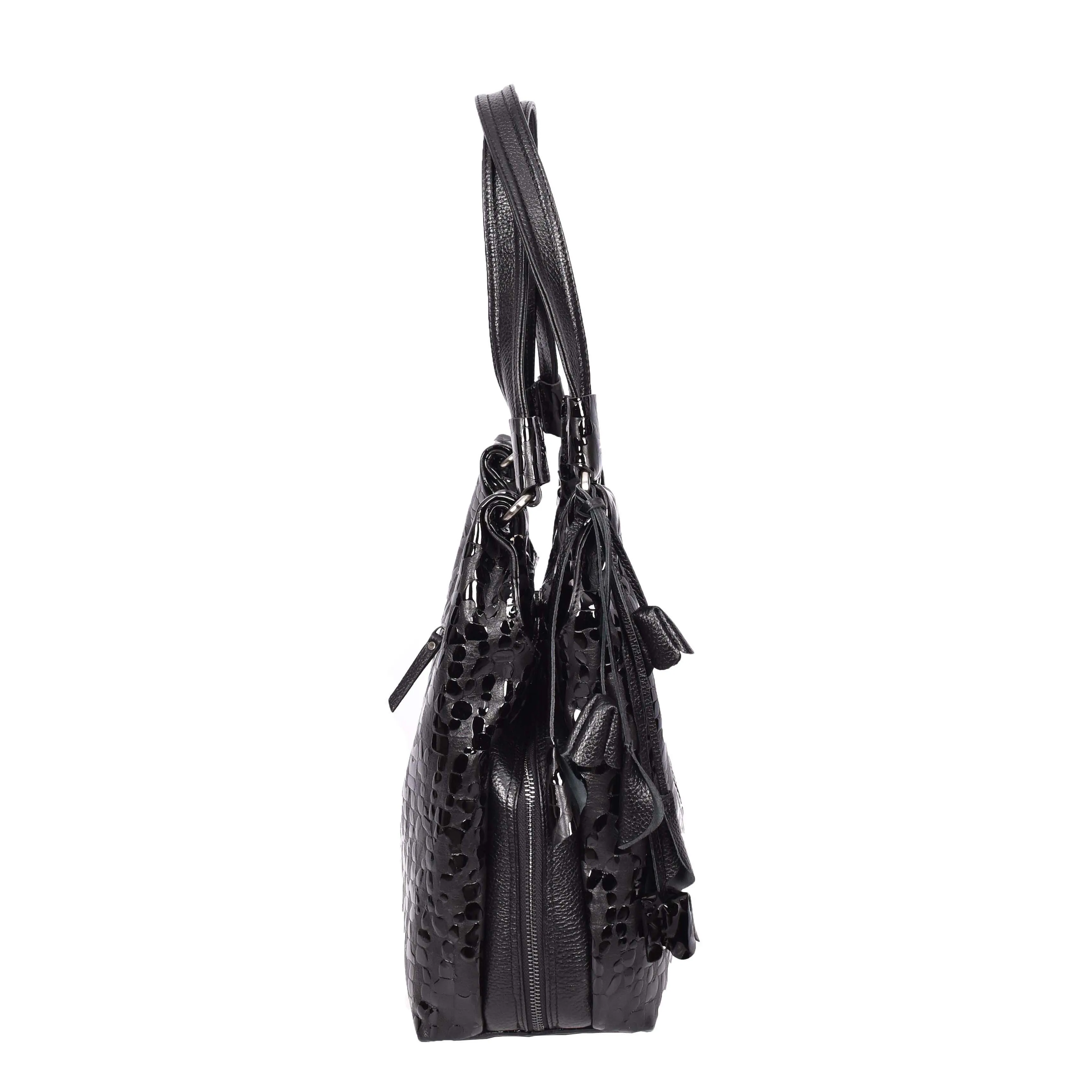 Women's Real Leather Croc-print Shoulder Bag Zip Opening Large Hobo Handbag Kimberly Black